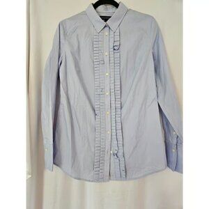 Banana Republic Women's Size 8 Solid Blue Long Sleeve Button Down Blouse Ruffle